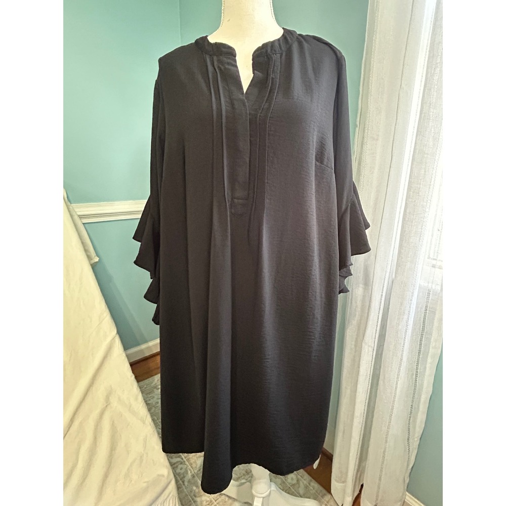 Vince Camuto Black Ruffle Sleeve Pintuck Shift Dress‎ Plus Size 2X